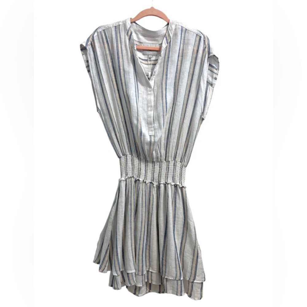 Rails Revolve New White Linen Angelina Striped Smocked Mini Dress S - Picture 2 of 6
